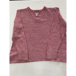 Croft & Barrow Women's 1X Pink Marl Knit V-Neck Sweater - 100% Cotton